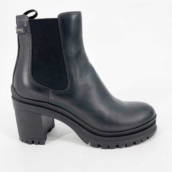 Prada Black Leather Double Gore Lug Sole Block Heel Chelsea Ankle Boot IT 37 - Picture 1 of 16